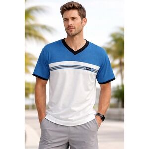 Vintage Wilson Mesh Tennis Shirt Mens Medium Blue White V-Neck Retro Sportswear